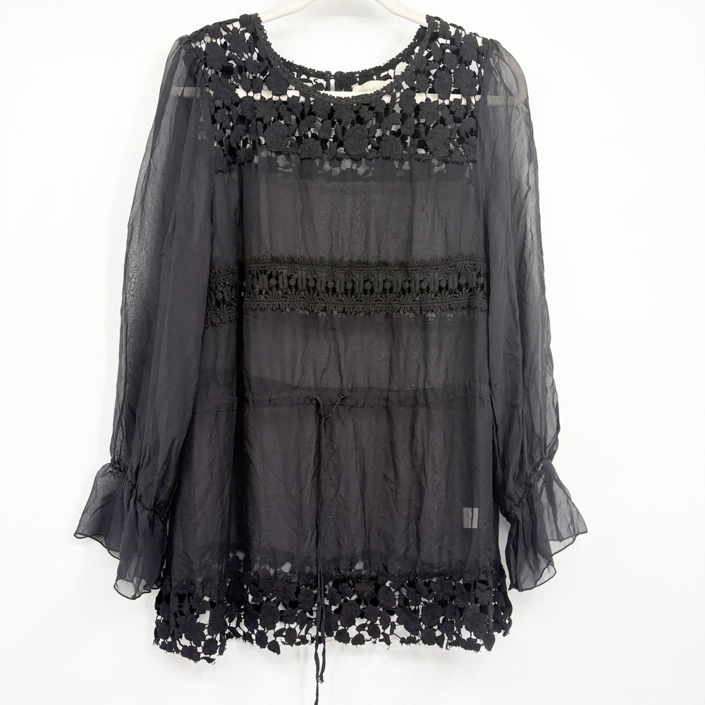 4 Love And Liberty Womens Silk Crochet Lace Romantic Goth Tunic Top Black L